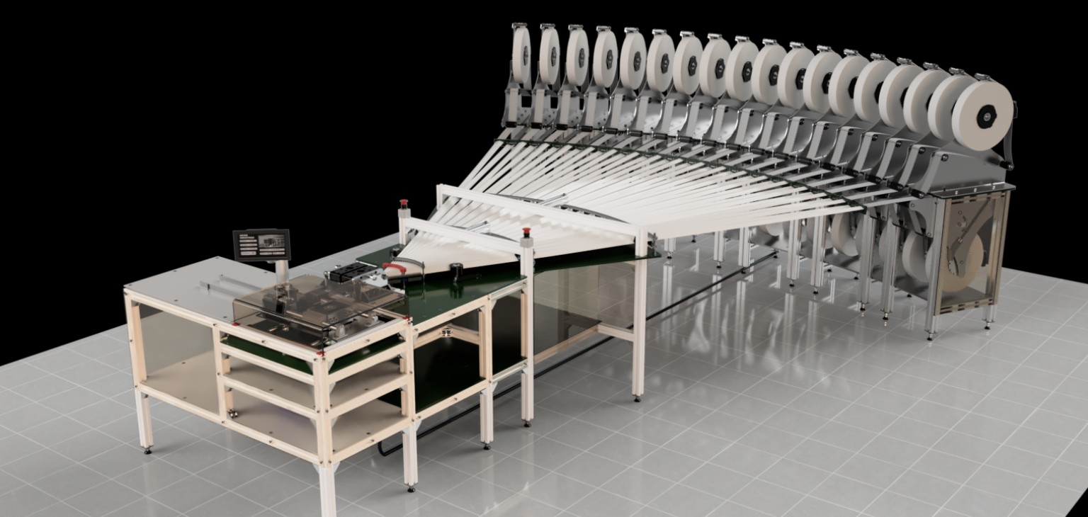 Complete LiiF rolling-paper interleaving machine with multiple bobbin stations, paper paths, and control unit